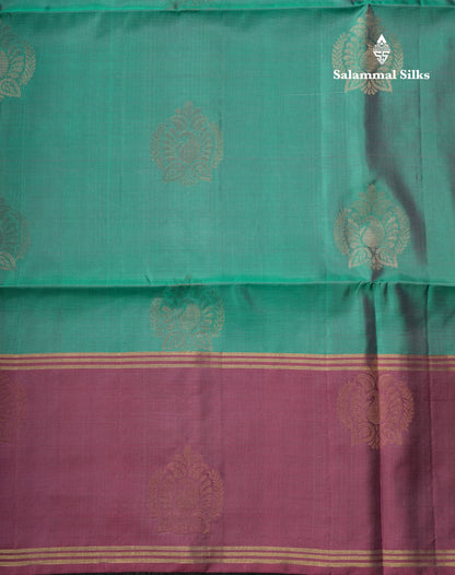 Beautiful Dual Tone Pastel Blue Pure Kanjivaram Soft Silk Saree With Contrast Pink Shade Fancy Border