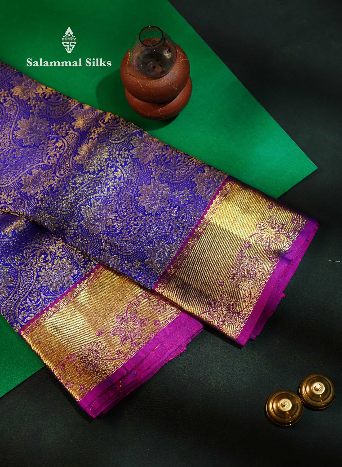 Beautiful Violet Bridal Pure Kanjivaram Silk Saree With Contrast Vadamalli Border