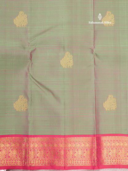Kanjivaram Beautiful Olive Green Colour Pure  Silk Saree Traditional Magenta Border