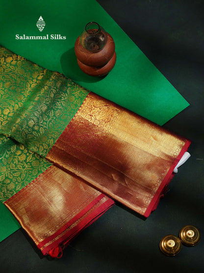 Beautiful Bottle Green Bridal Pure Kanjivaram Silk Saree With Contrast Dark Maroon Traditional Evening Morning Border