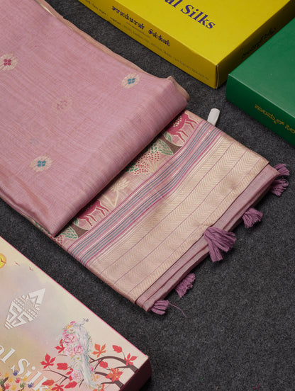 Beautiful Cream Menakari Work Muga Cotton Saree With Butta Blouse