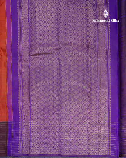 Beautiful Rust Orange Pure Kanjivaram Silk Saree With Contrast Dark Brown Traditional Border