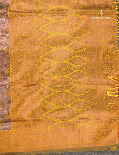 Semi Tussar Saree - Copper Colour Body Tissue With Contrast Maroon Fancy Border