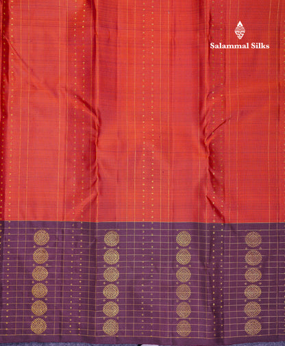 Beautiful Rust Orange Pure Kanjivaram Silk Saree With Contrast Dark Brown Traditional Border