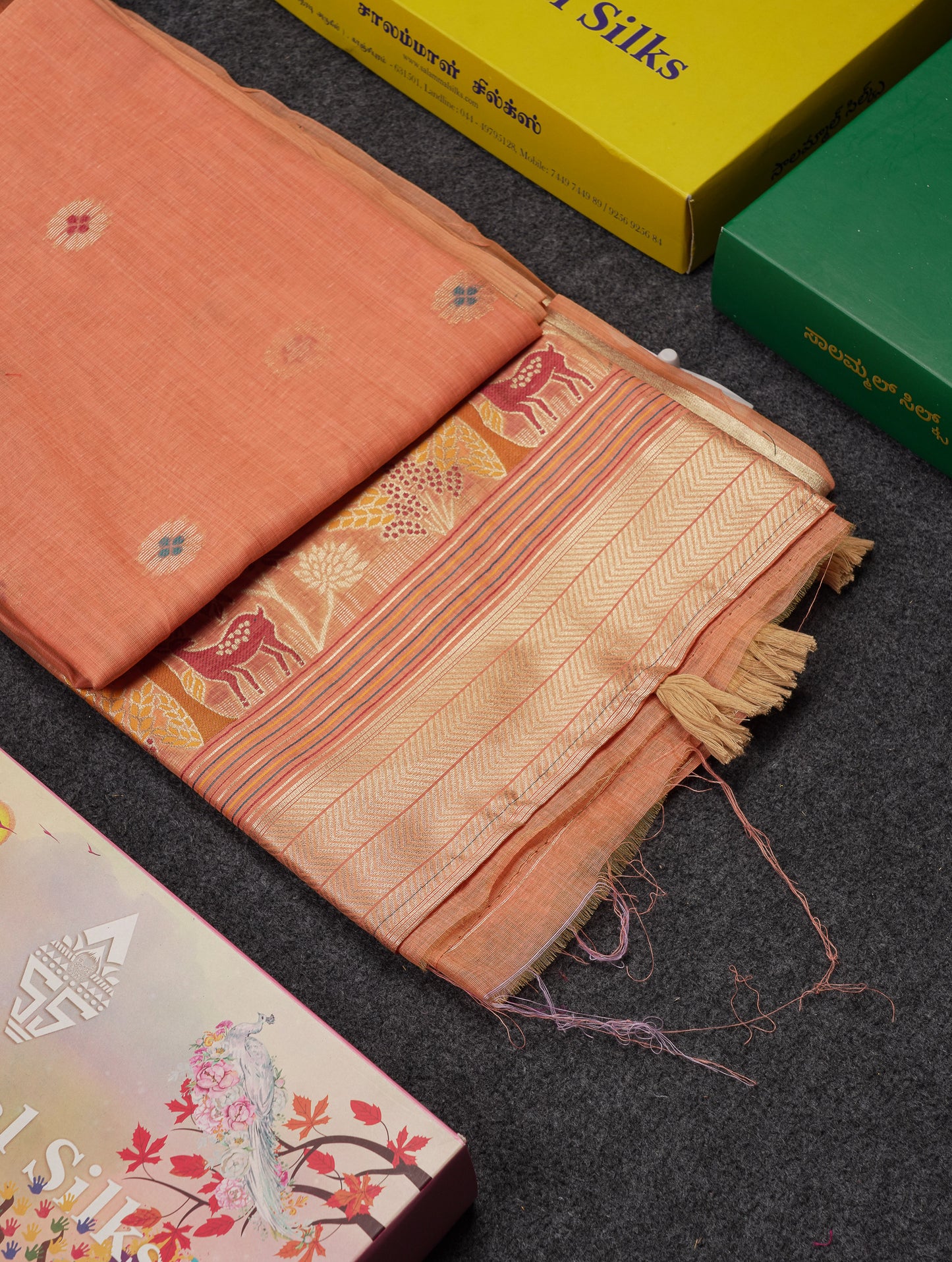 Beautiful Cream Menakari Work Muga Cotton Saree With Butta Blouse