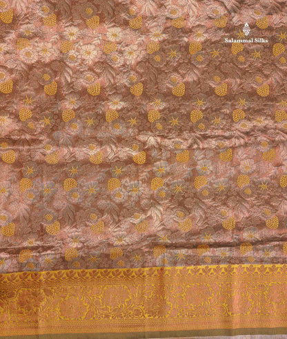 Semi Tussar Saree - Copper Colour Body Tissue With Contrast Maroon Fancy Border