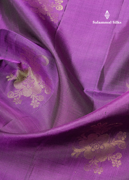 Beautiful Purple Pure Kanjivaram Soft Silk Saree With Contrast Royal Blue Blouse