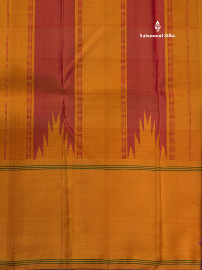Kanjivaram Multicolour Paalum pazham Checks Pure Silk Saree with Traditional Temple Border