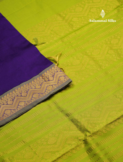 Beautiful Violet Plain Semi Silk Cotton Saree With Parrot Green Traditional Border