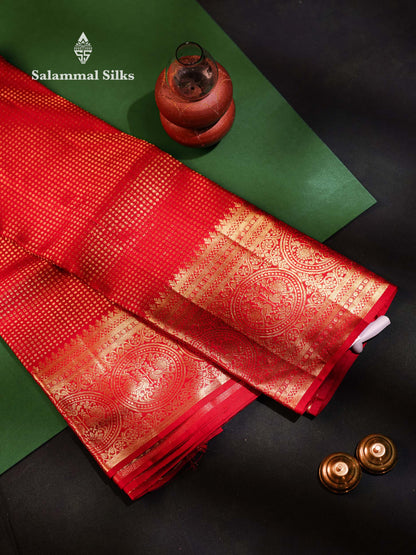 Beautiful Redish Maroon Pure Kanjivaram Silk Saree With Traditional Evening Morning Border
