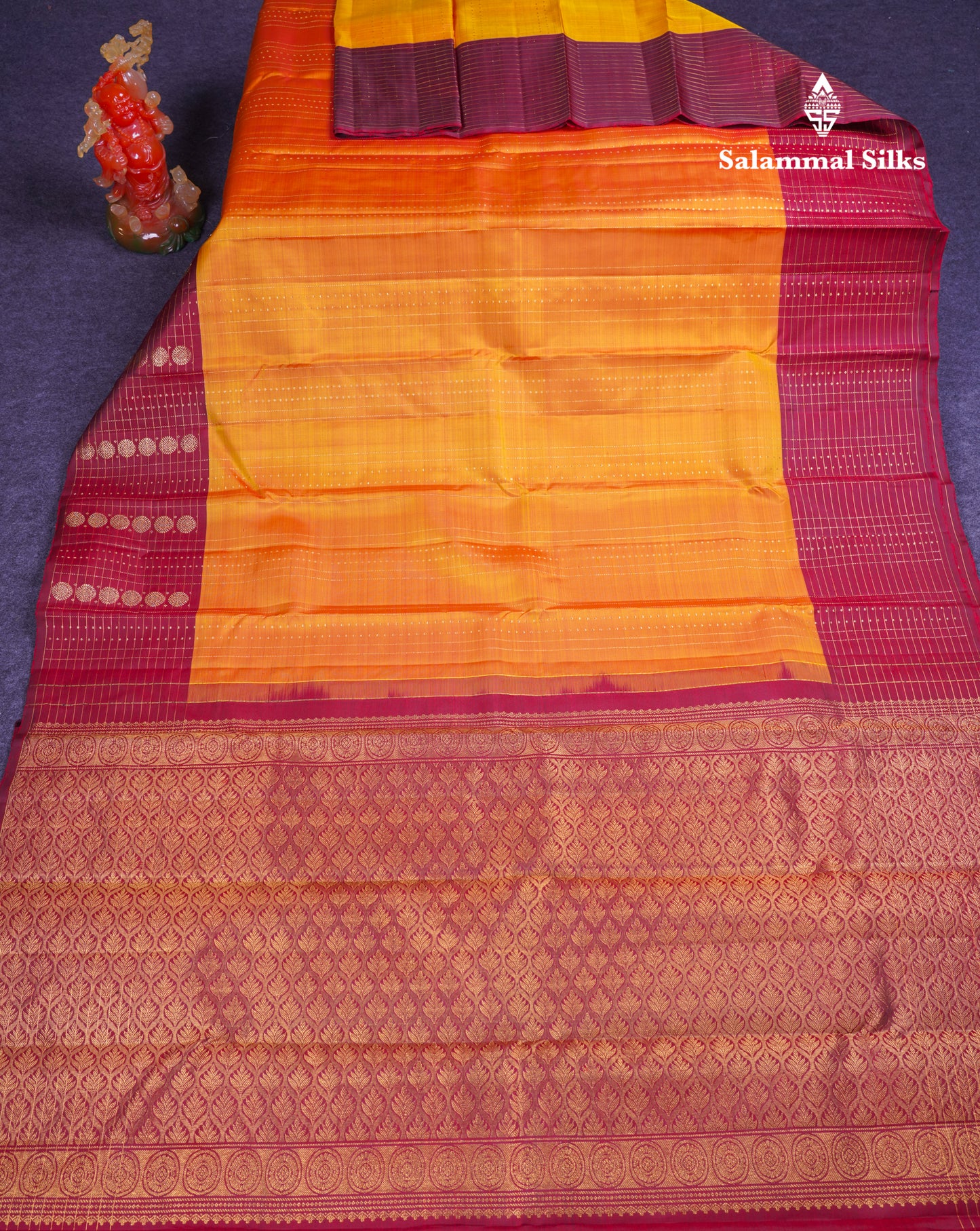 Beautiful Rust Orange Pure Kanjivaram Silk Saree With Contrast Dark Brown Traditional Border