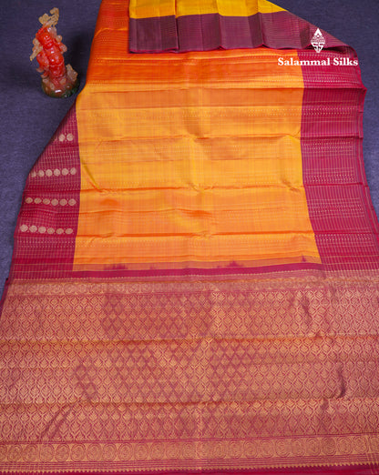 Beautiful Rust Orange Pure Kanjivaram Silk Saree With Contrast Dark Brown Traditional Border