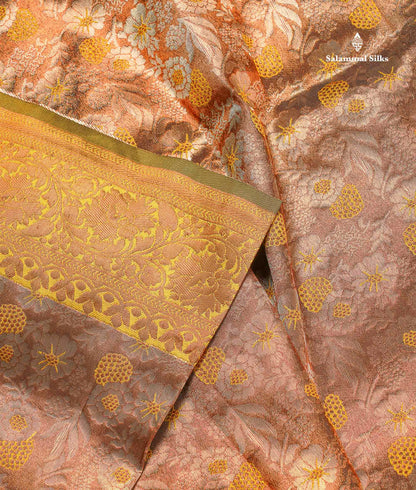 Semi Tussar Saree - Copper Colour Body Tissue With Contrast Maroon Fancy Border