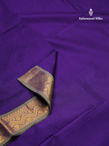 Beautiful Violet Plain Semi Silk Cotton Saree With Parrot Green Traditional Border