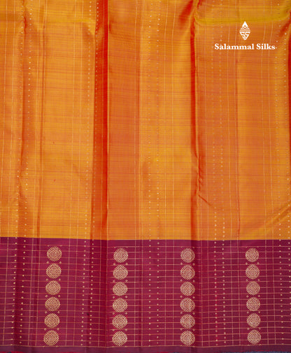 Beautiful Rust Orange Pure Kanjivaram Silk Saree With Contrast Dark Brown Traditional Border