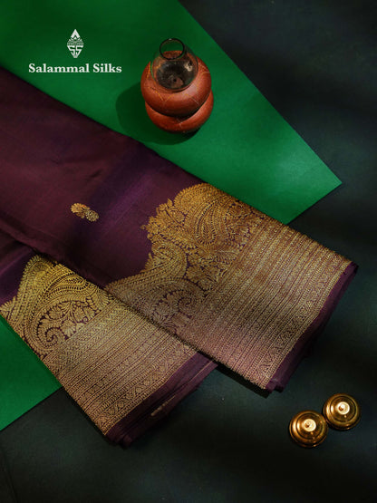 Beautiful Dark Magenta Pure Kanjivaram Silk Saree With Traditional & Turning Border