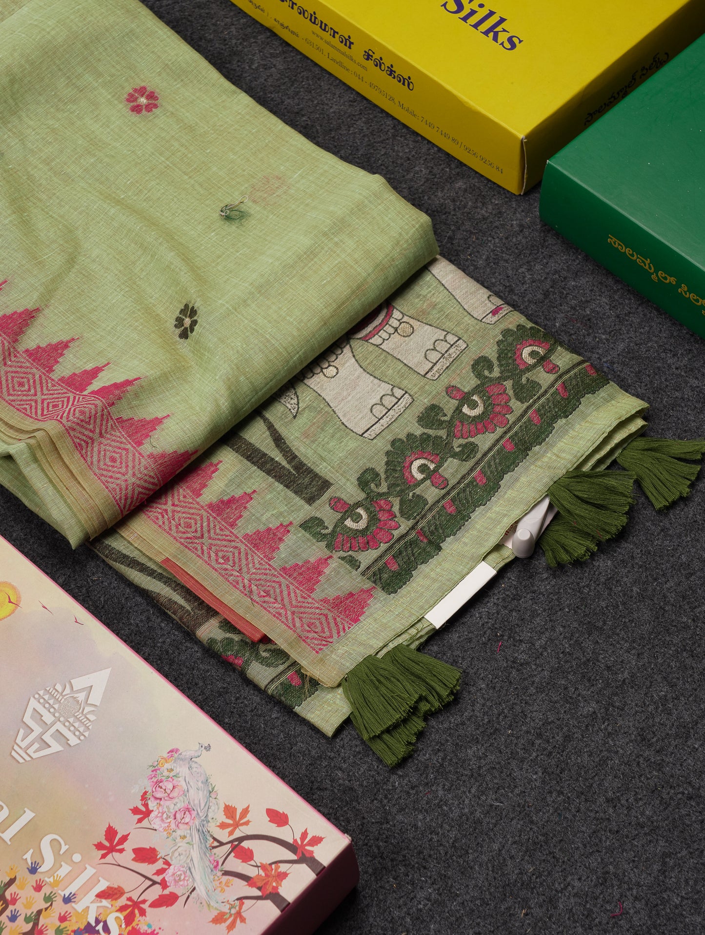 Beautiful Cream Sandal Menakari Work Muga Cotton Saree With Contrast Pink Blouse