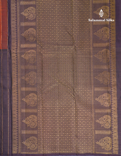 Rust Orange and Dark Brown Half & Half Pure Kanjivaram Silk Saree With Contrast Dark Brown Blouse