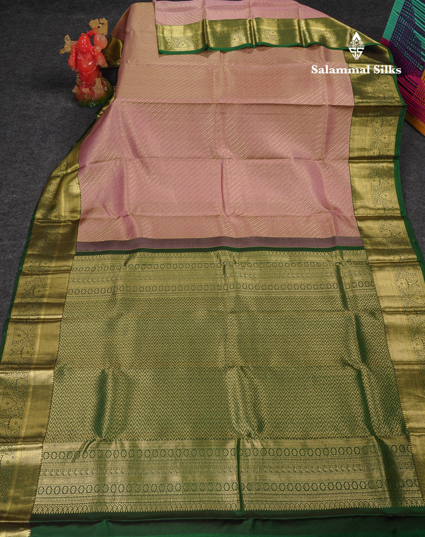 Beautiful Light Chococlate Bridal Pure Kanjivaram Silk Saree With Contrast Bottle Green Traditional Border