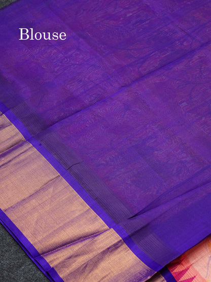 Beautiful Onion Pink Kalamkari Design Pure Silk Cotton Saree With Contrast Violet Border