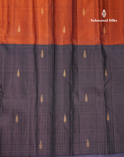 Rust Orange and Dark Brown Half & Half Pure Kanjivaram Silk Saree With Contrast Dark Brown Blouse