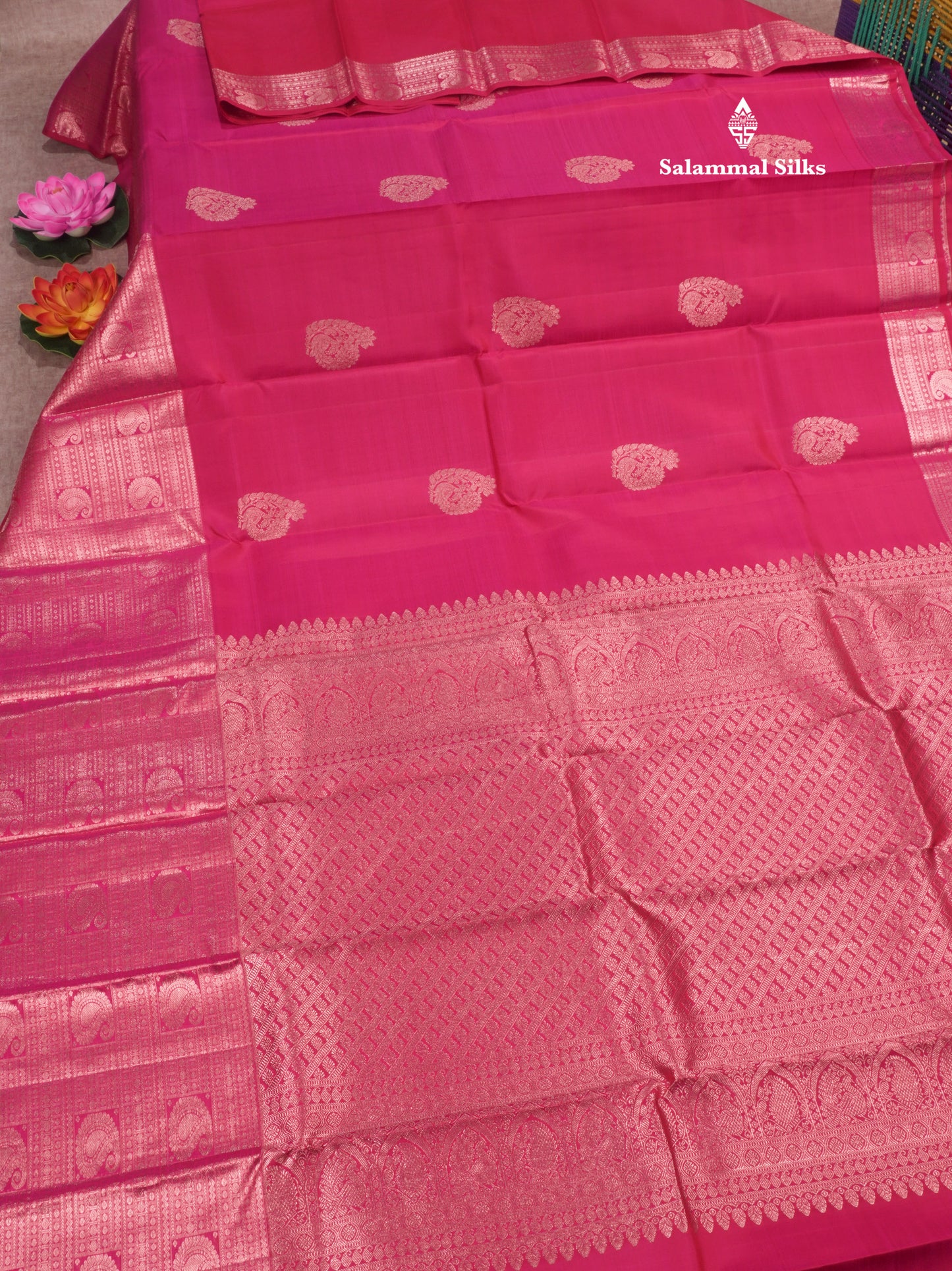 Pink Colour Kanjivaram Pure Silk Saree with Traditional Border