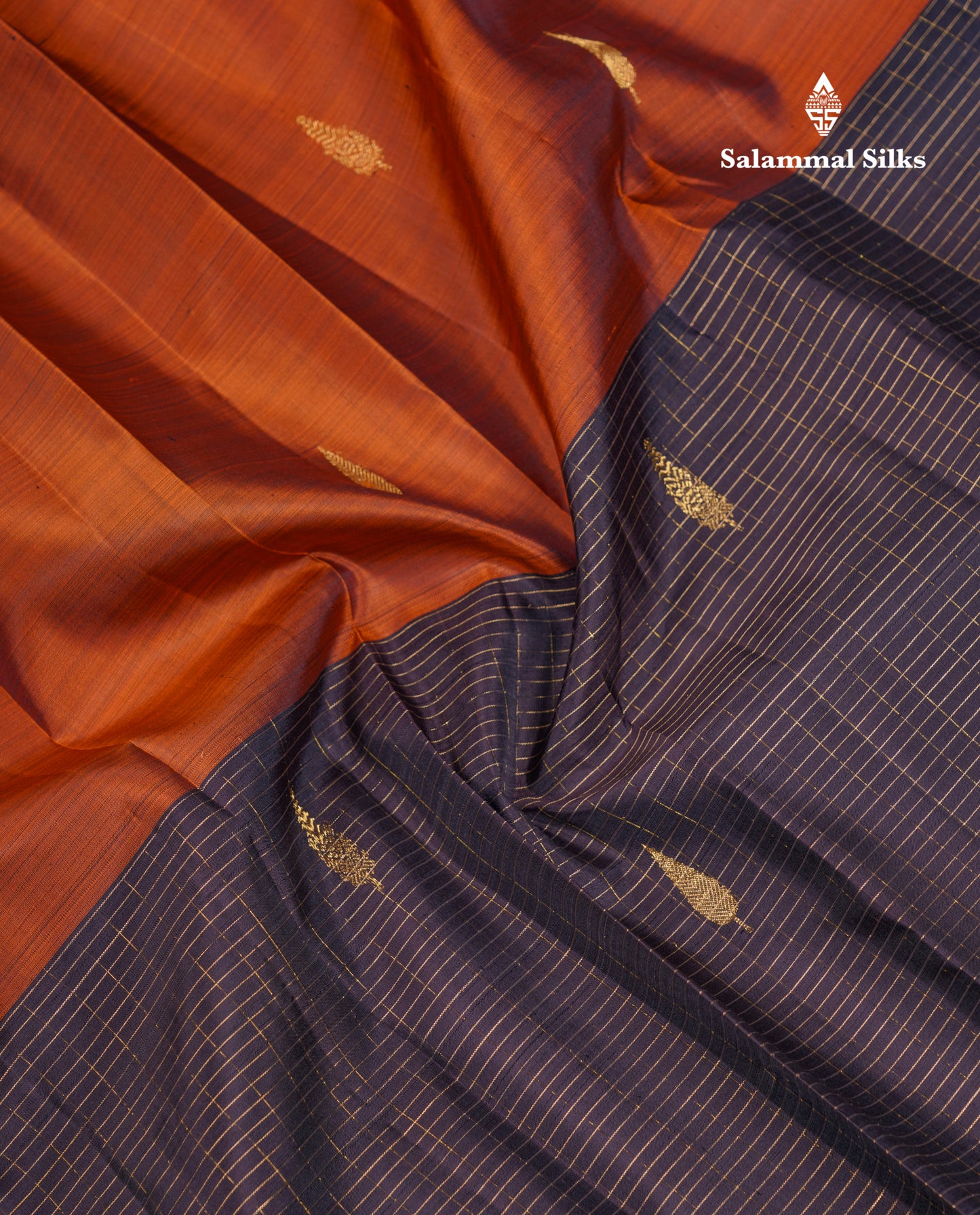 Rust Orange and Dark Brown Half & Half Pure Kanjivaram Silk Saree With Contrast Dark Brown Blouse