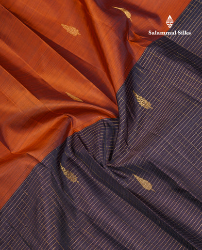 Rust Orange and Dark Brown Half & Half Pure Kanjivaram Silk Saree With Contrast Dark Brown Blouse