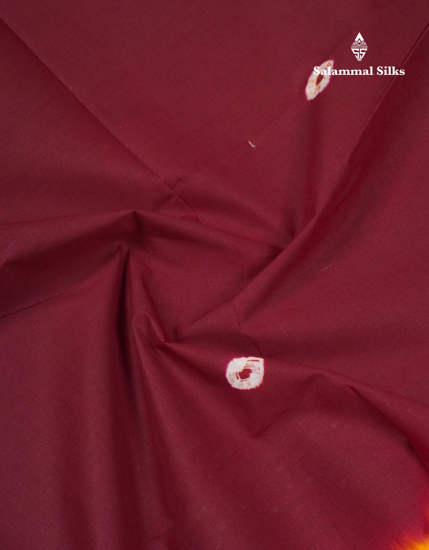 Dark Brown Batik Print Sungudi Pure Cotton Saree With Contrast Mango Yellow Blouse