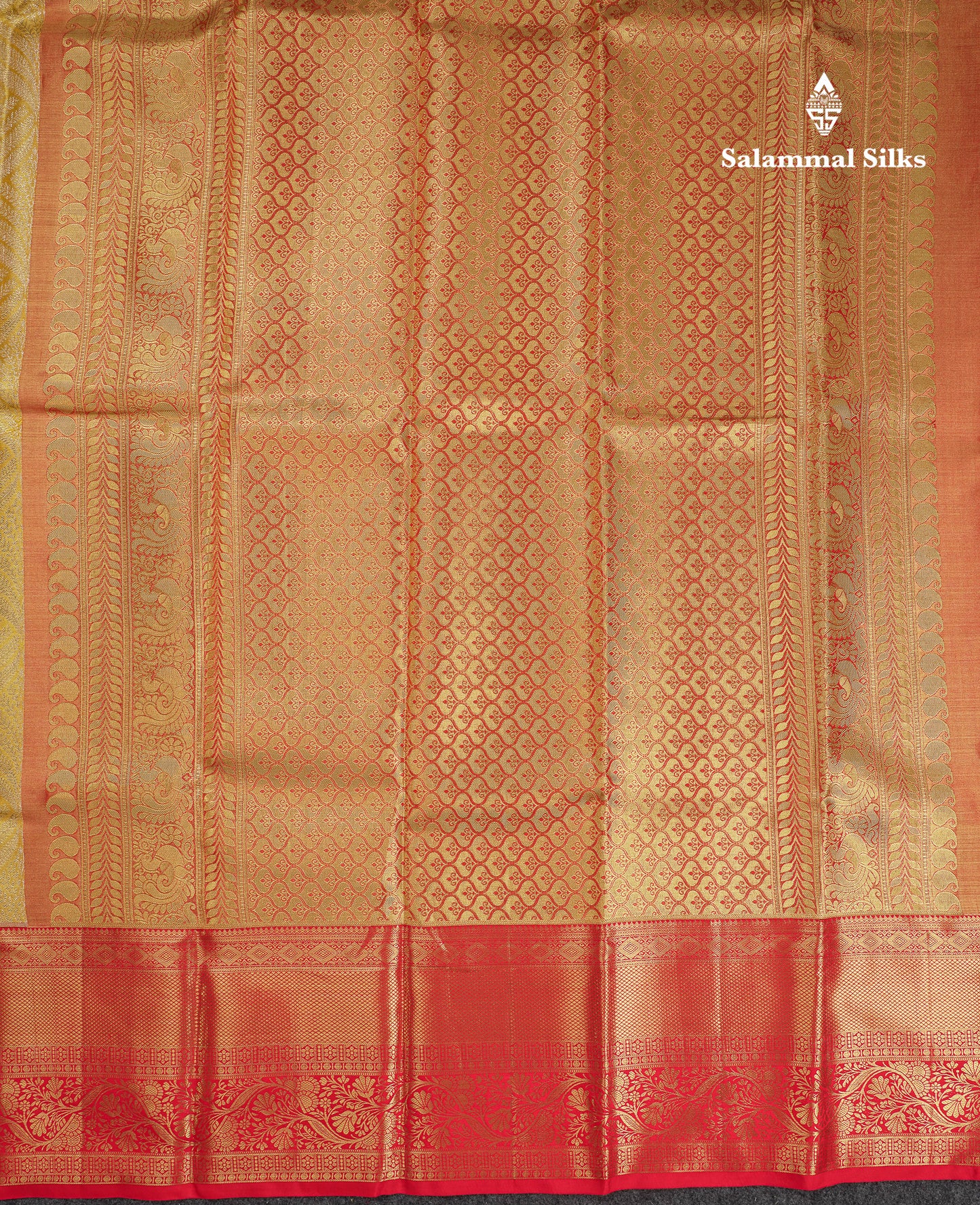 Beautiful Gold Tissue Bridal Pure Kanjivaram Silk Saree With Contrast Chilly Red Traditional Evening Morning Border