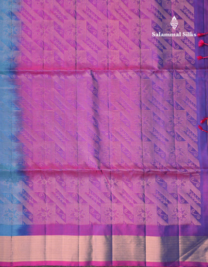 Beautiful Dual Tone Bottle Green Pure Kanjivaram Soft Silk Saree With Contrast Purple Blouse