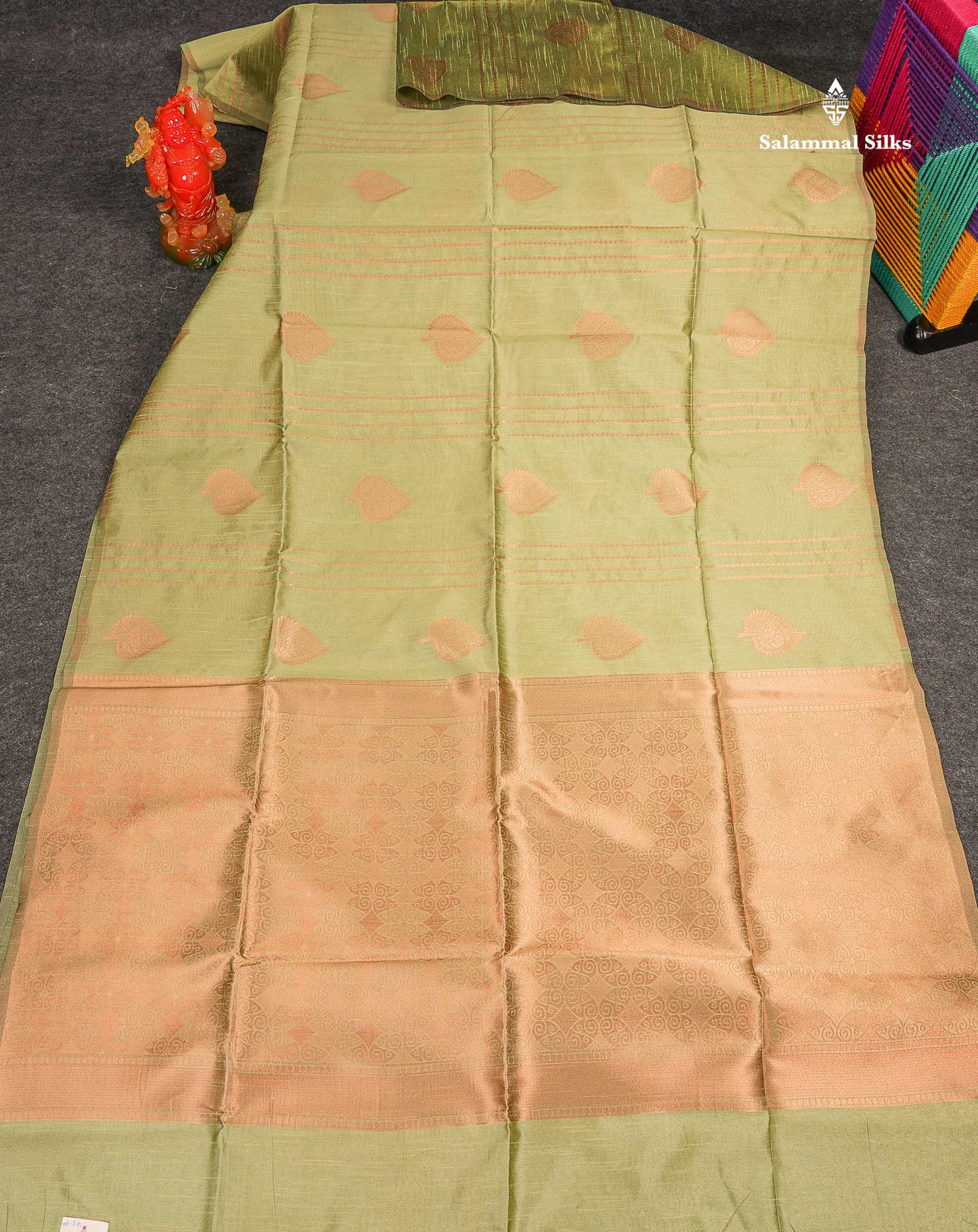 Jute Cotton Mix Saree - Pista Green Colour Body With Zari butta  Border Less Saree