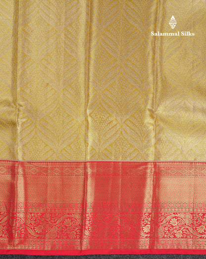 Beautiful Gold Tissue Bridal Pure Kanjivaram Silk Saree With Contrast Chilly Red Traditional Evening Morning Border