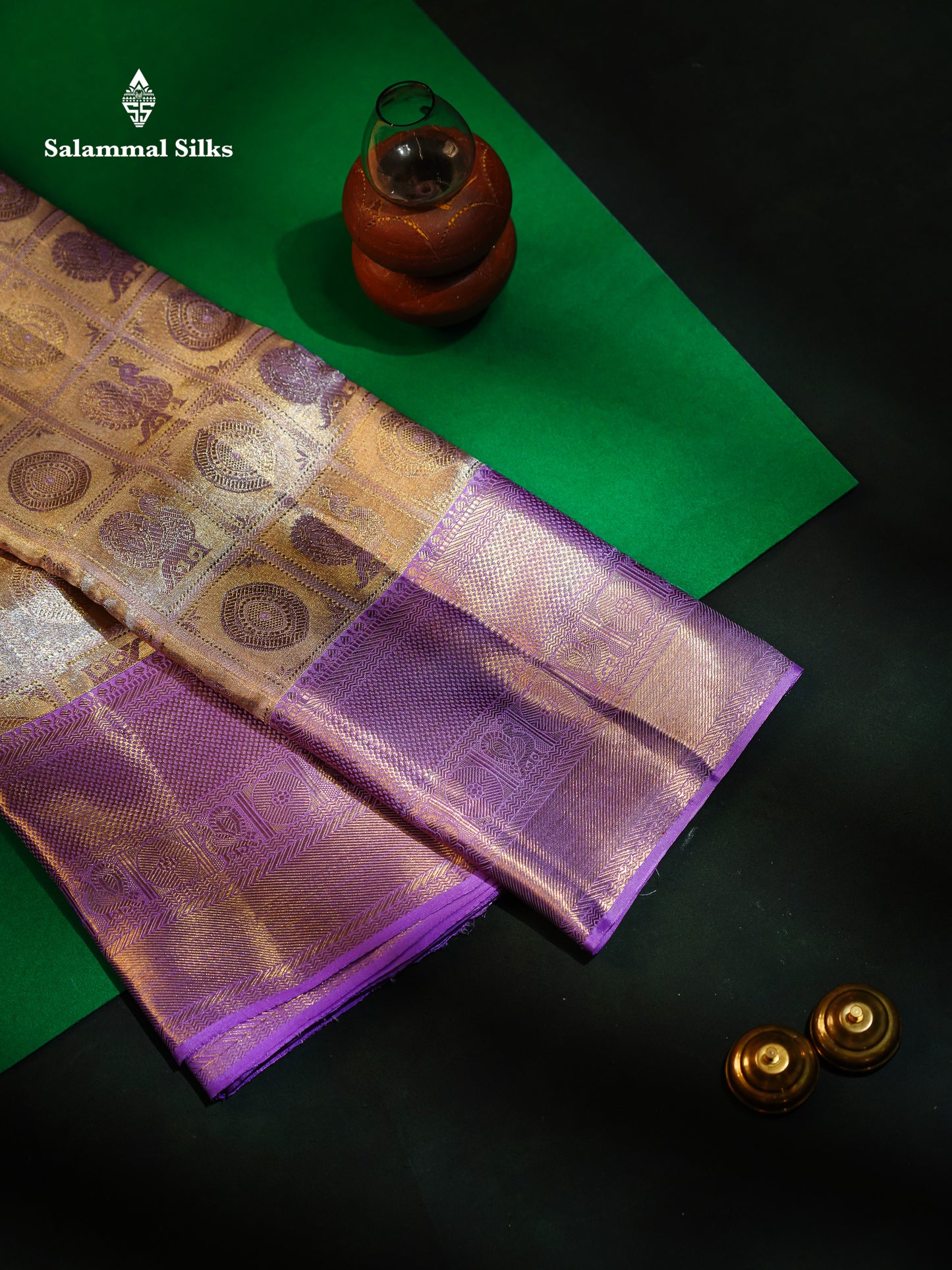 Beautiful Light Lavender Tissue Checks With Traditional Butta 2G Pure Kanjivaram Silk Saree With Contrast Lavender Border