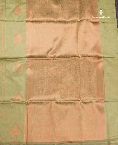 Jute Cotton Mix Saree - Pista Green Colour Body With Zari butta  Border Less Saree