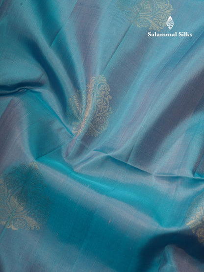 Beautiful Dual Tone Bottle Green Pure Kanjivaram Soft Silk Saree With Contrast Purple Blouse