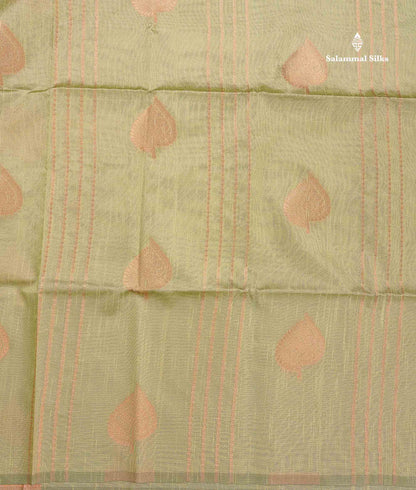 Jute Cotton Mix Saree - Pista Green Colour Body With Zari butta  Border Less Saree