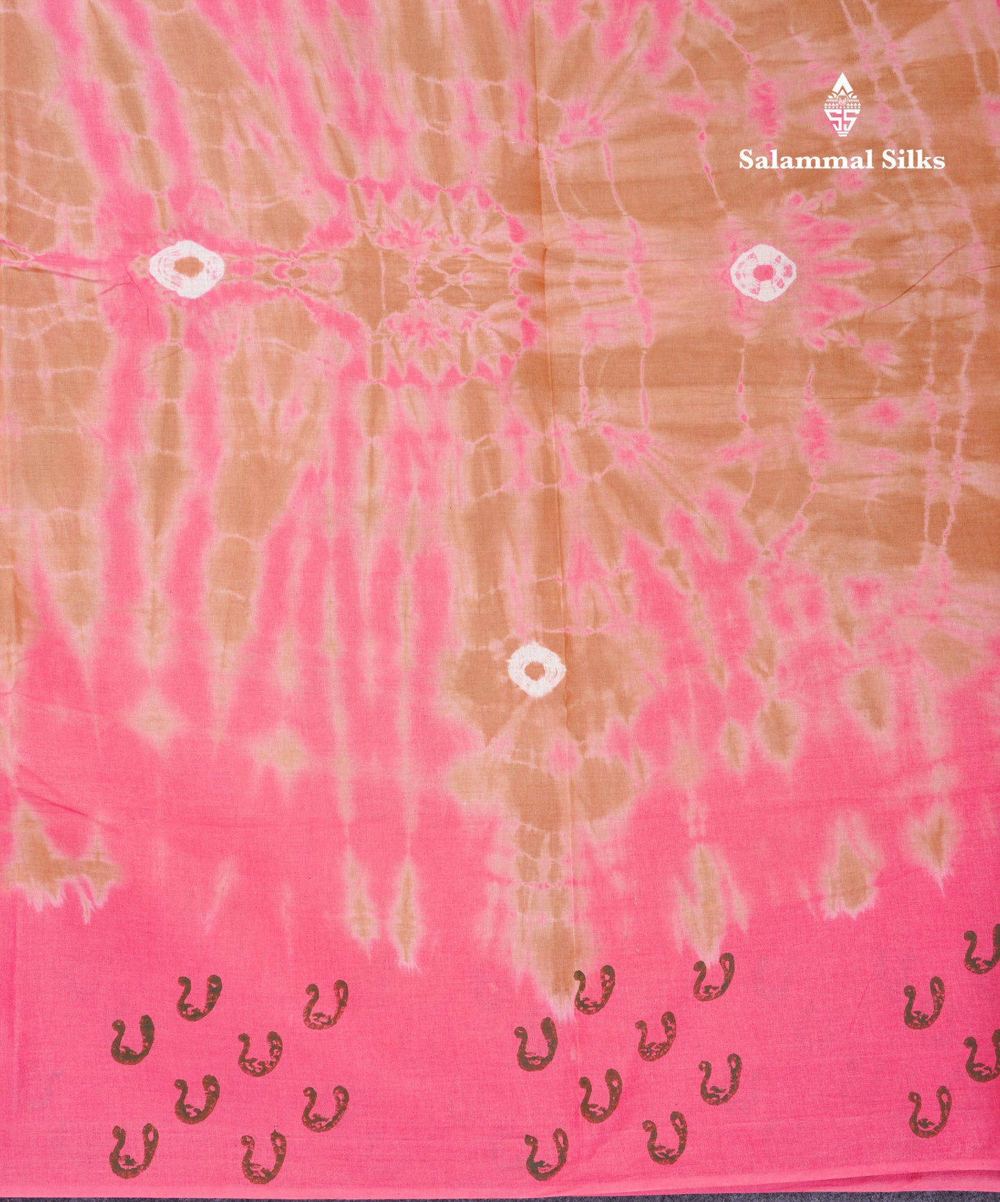 Sandal Batik Print Sungudi Pure Cotton Saree With Contrast Light Pink Blouse