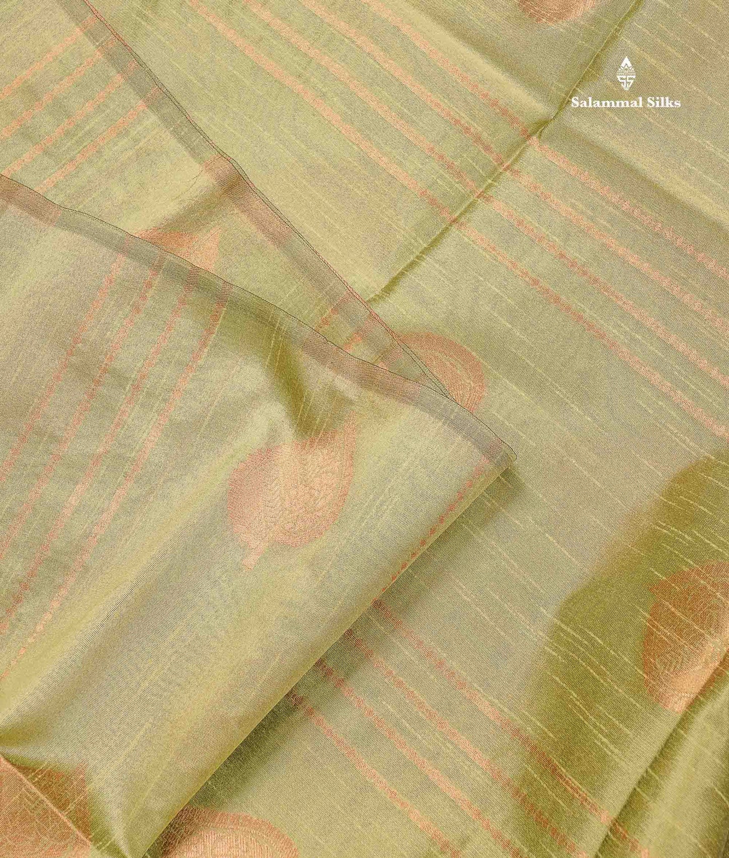 Jute Cotton Mix Saree - Pista Green Colour Body With Zari butta  Border Less Saree