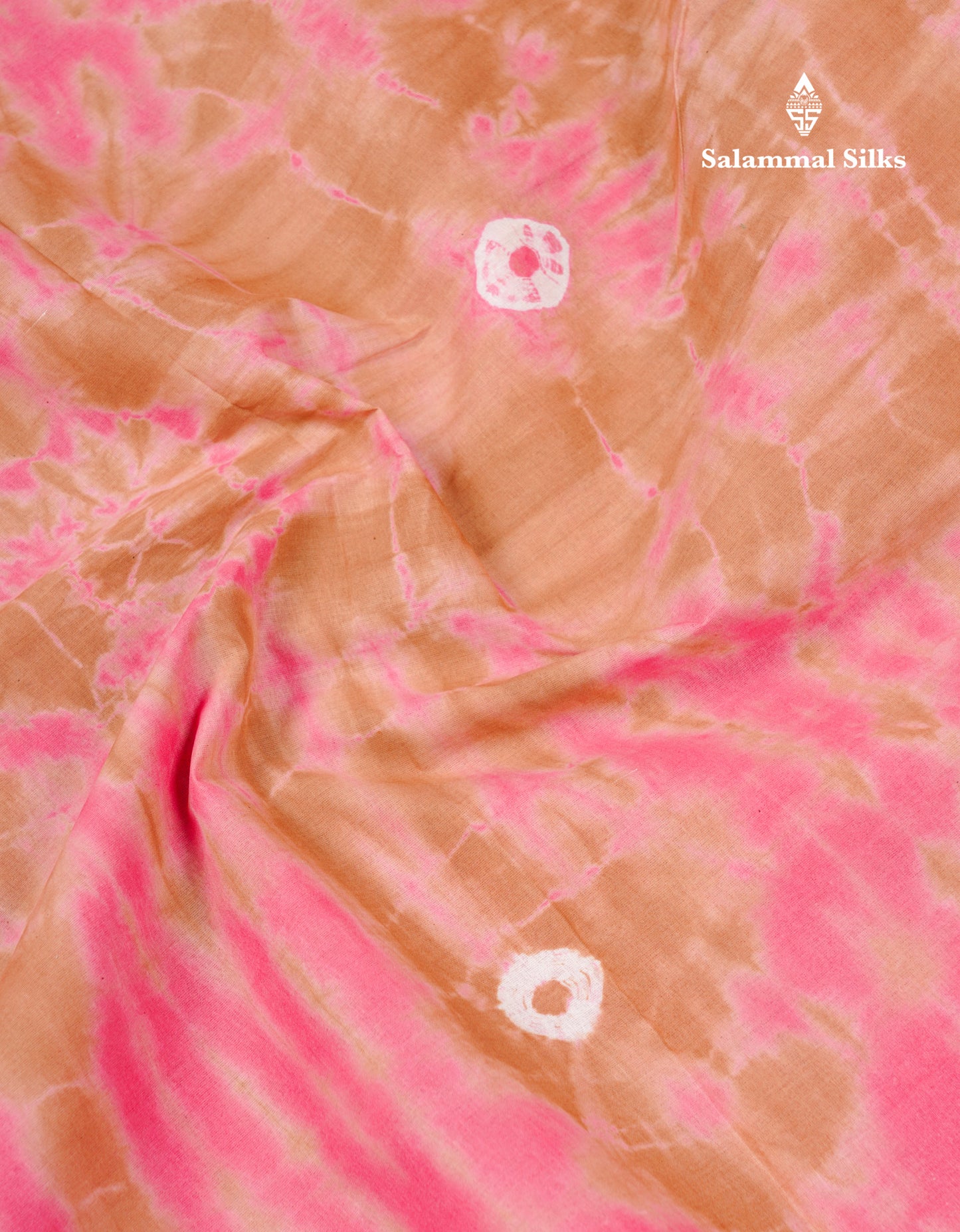 Sandal Batik Print Sungudi Pure Cotton Saree With Contrast Light Pink Blouse