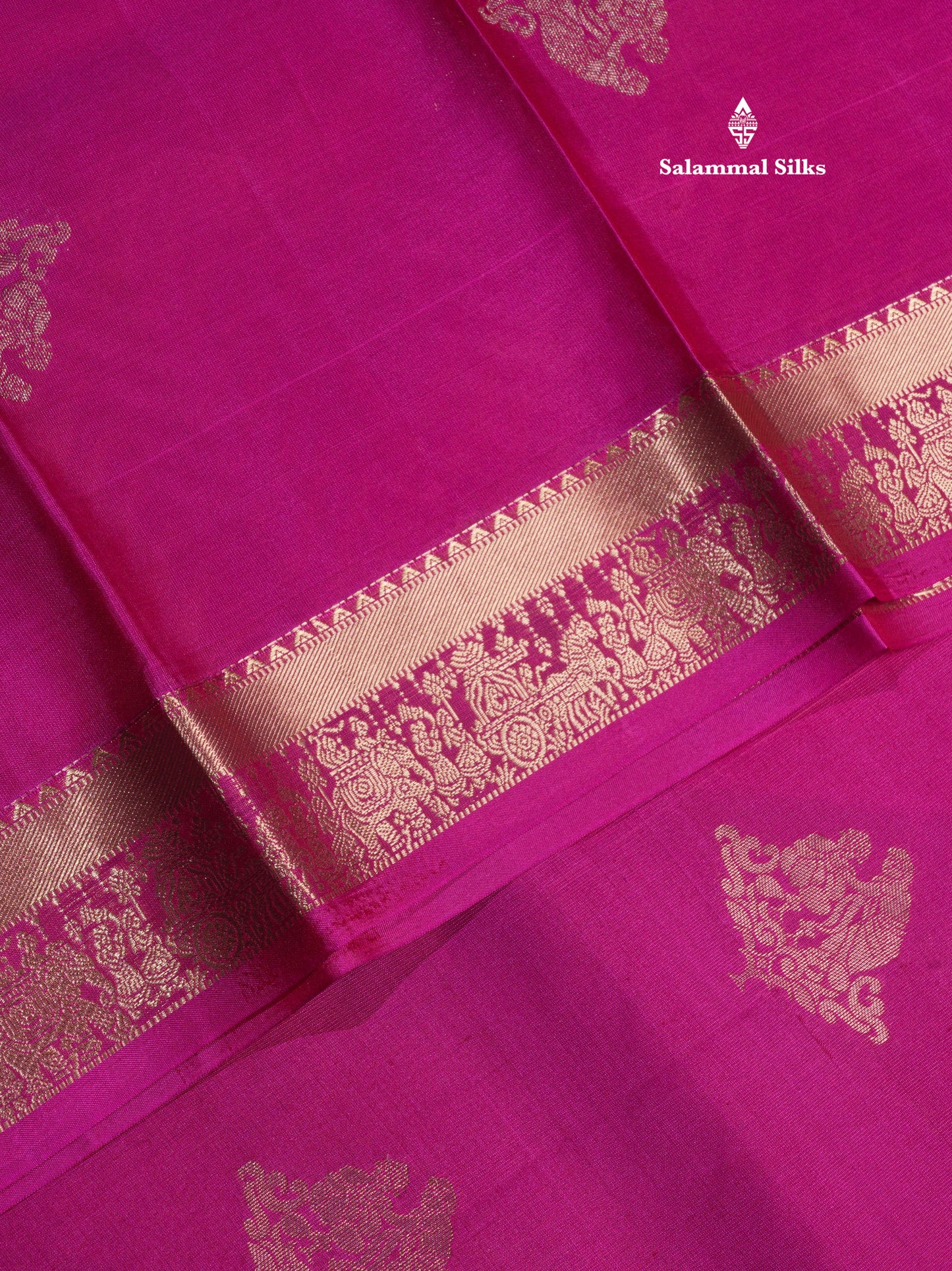 Kanjivaram Magenta Pink Pure Silk Saree With Small Pallaku  Border