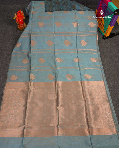 Jute Cotton Mix Saree - Pista Green Colour Body With Zari butta  Border Less Saree