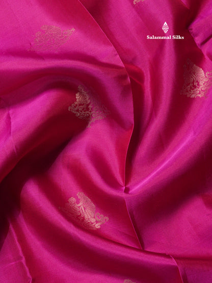 Kanjivaram Magenta Pink Pure Silk Saree With Small Pallaku  Border