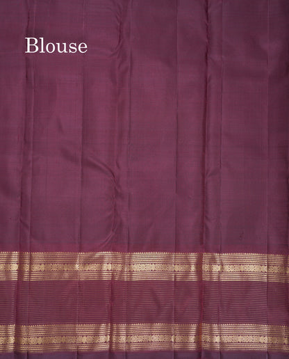 Beautiful Olive Green Pure Kanjivaram Silk Saree With Contrast Dual Tone Magenta Traditional Border