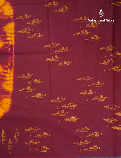 Mango Yellow Batik Print Sungudi Pure Cotton Saree With Contrast Maroon Border