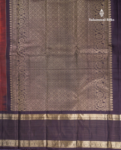 Beautiful Rust Orange Pure Kanjivaram Silk Saree With Contrast Dark Brown Traditional Border