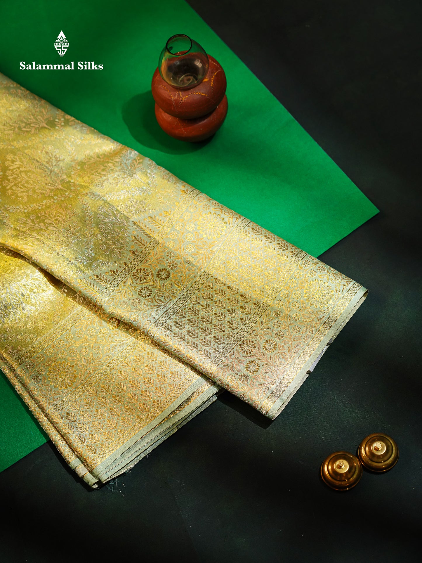 Beautiful Light Green Tissue Bridal Pure Kanjivaram Silk Saree With Contrast Moss Green Fancy Border