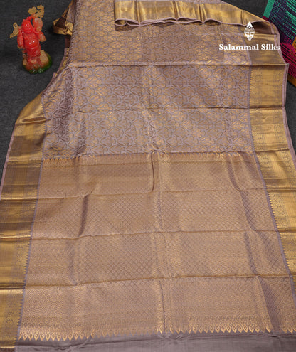 Beautiful Dual Tone Grey Bridal Pure Kanjivaram Silk Saree With Traditional Border