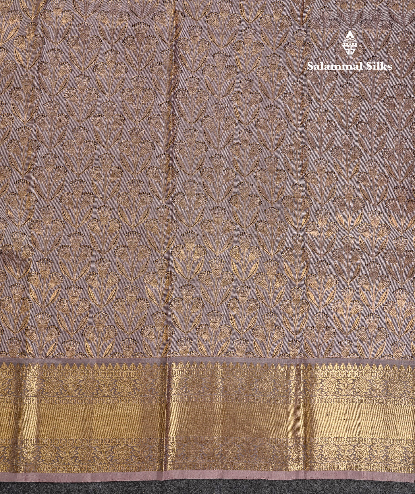 Beautiful Dual Tone Grey Bridal Pure Kanjivaram Silk Saree With Traditional Border