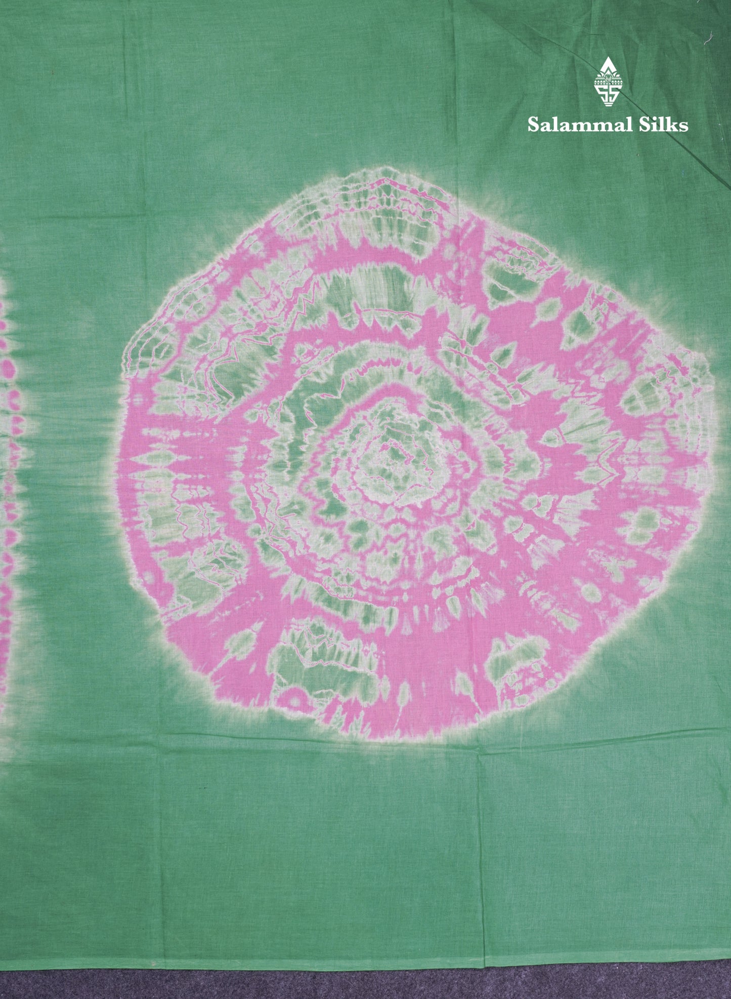 Pink Batik Print Sungudi Pure Cotton Saree With Contrast Light Green Border